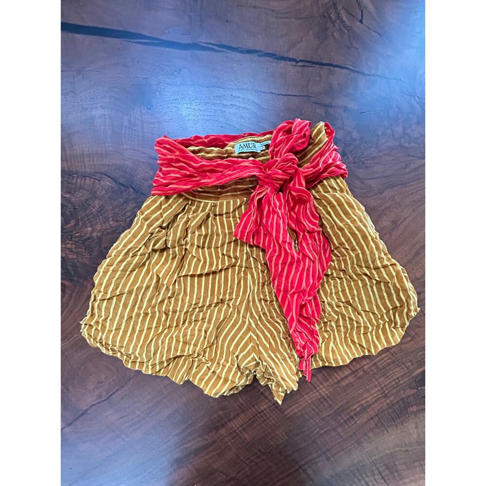 AMUR Leonora Striped Mini Shorts with Sash Belt Size 4